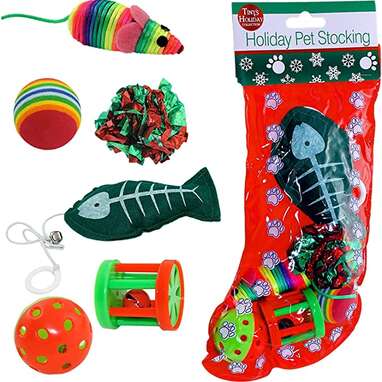 An all-in-one option: Christmas Cat Stocking With 6 Assorted Toys