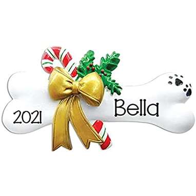 A festive bone you can customize: 2022 Personalized Ornament Holly Dog Bone