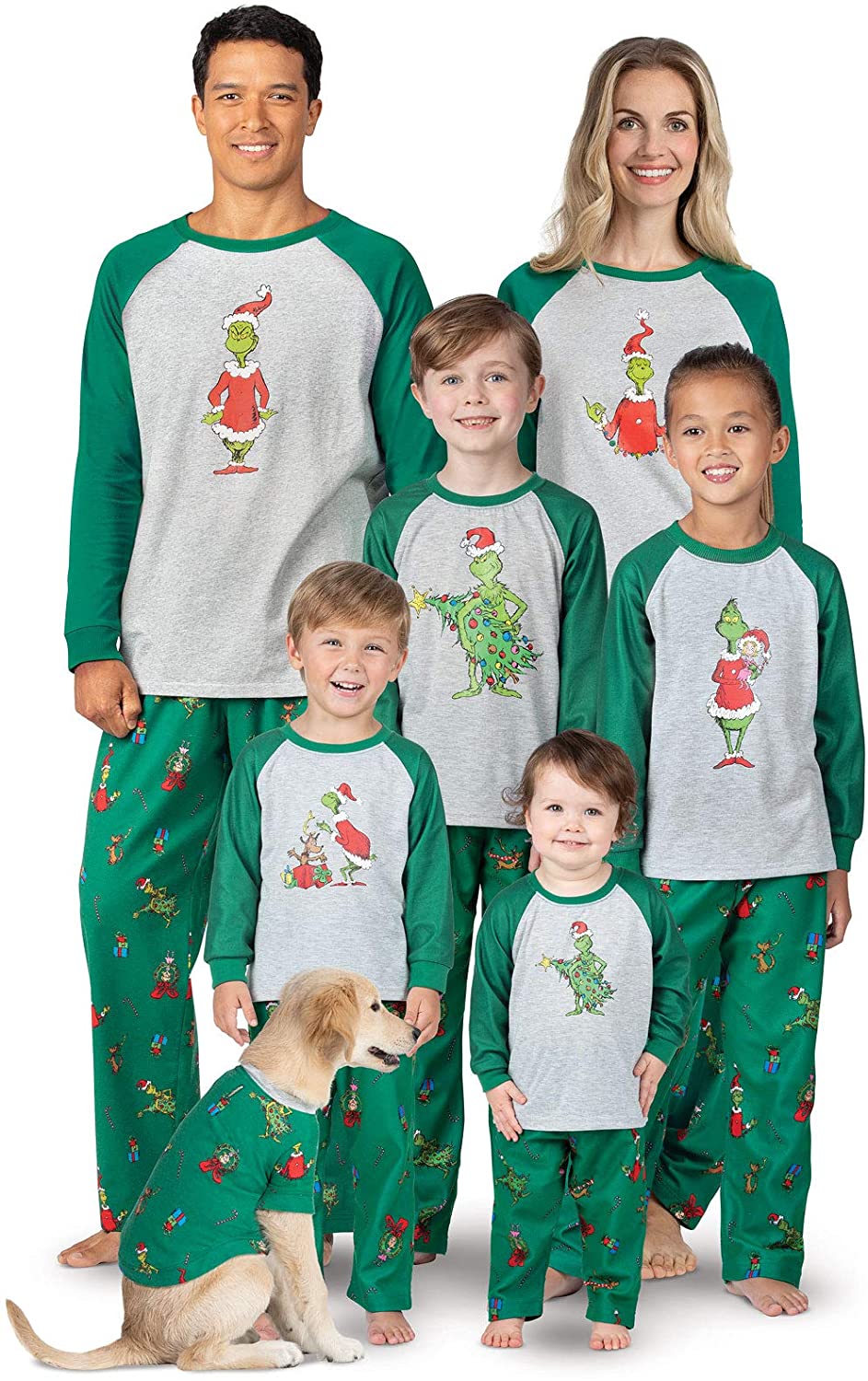 Family Matching Pajamas for Christmas, Green plaid elk printed Homewear  SetsDad Mom Kid Baby New 