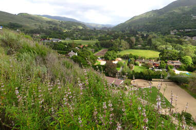 a small village surrounded by mountains