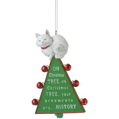 A clever ornament for prankster cats: "Oh Christmas Tree" Cat Resin Christmas Ornament