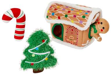 Lots of interactive fun: Frisco Holiday Gingerbread House Hide and Seek Puzzle Plush Squeaky Dog Toy