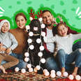 family christmas photo with dog