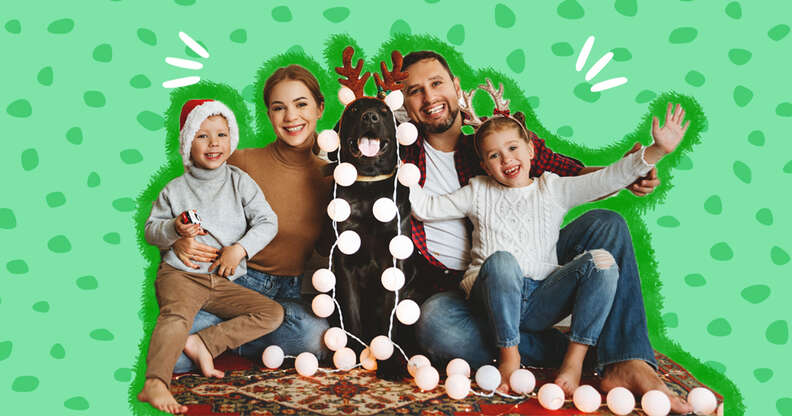family christmas photo with dog