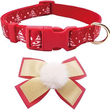 azuza 2 Pack Christmas Dog Collar with Removable Bowtie