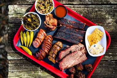 a huge plate of Texas-style barbecue