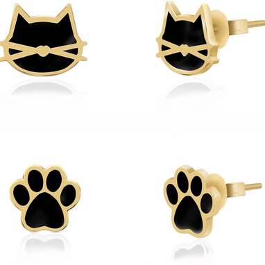 JIBSA Cat Face And Paw Earrings