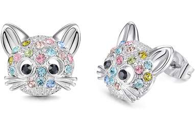 Lanqueen Cubic Zirconia Cat Earrings