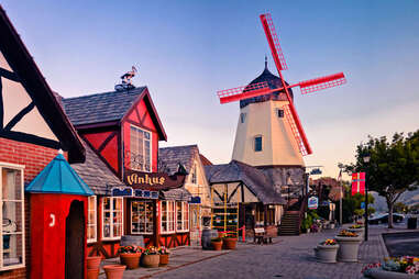 a danish village with a windmill