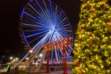 a ferris wheel and a christmas tree