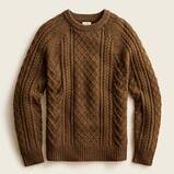 Rugged merino wool cable-knit sweater in donegal