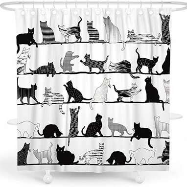 DESIHOM Black and White Cat Shower Curtain