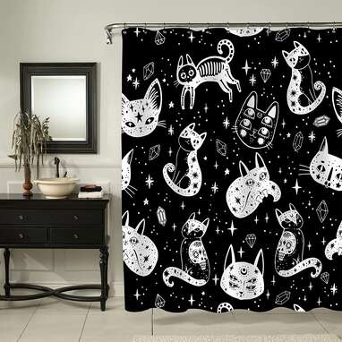 MitoVilla Witch’s Cat Shower Curtain