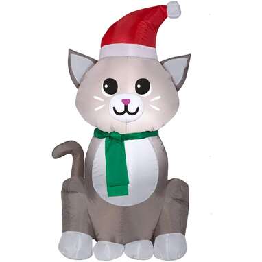 Since when does Santa have a tail?: Gemmy 3.5-Foot Sitting Kitty With Santa Hat,