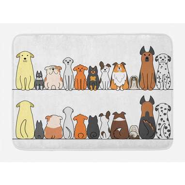 Dog Bath Mat, Funny Bath Rug With Dogs, Grey Bathroom Rug, Dog Lover Gift 