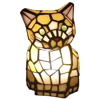 Bieye Tiffany Style Glass Cat Lamp