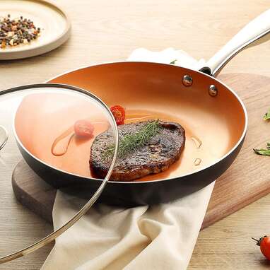 MICHELANGELO 12 Inch Frying Pan with Lid, Hard Anodized Frying Pan