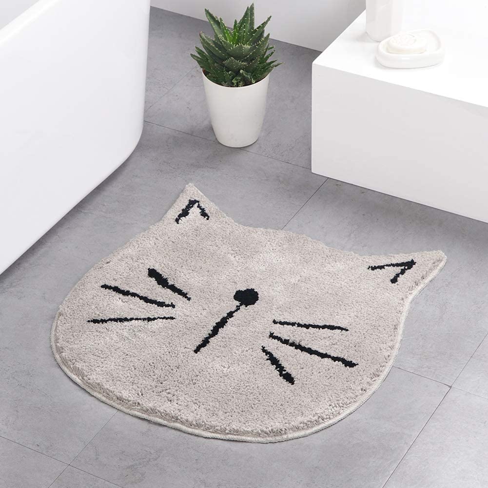 Cat Bath Mat Bathroom Rug, Plush Microfiber Shower Rug Non-Slip