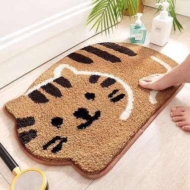 ZRUWUA Dog Paw Print Bath Mat Black Grey White Cat Kitten Kitty Footprint  Pet Lover Cute Animal Claw Cartoon Modern Microfiber Memory Foam Absorbent