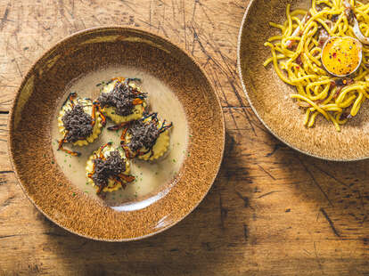 Funghi ravioli and carbonara from Peasant
