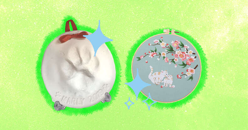 clay paw print and cat embroidery