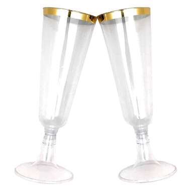 Oojami Gold-Trimmed Plastic Champagne Flutes