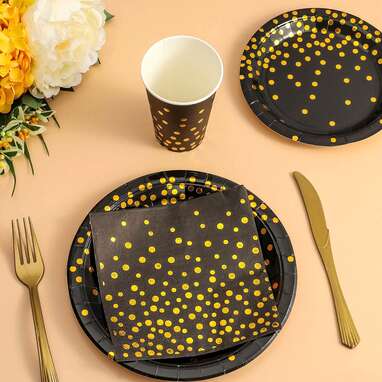 DuoCute Black and Gold Party Supplies