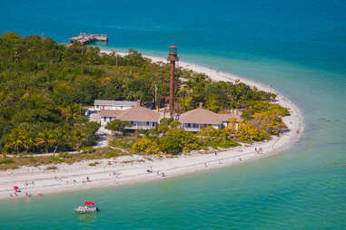 Aerial view of the historic Sanibel Lighthouse Beach Park