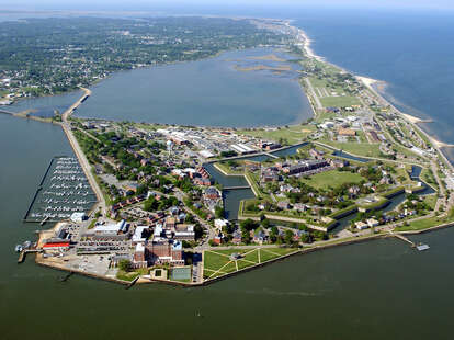 a bird's eye view of a historic island