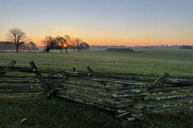 a former army camp on a misty morning