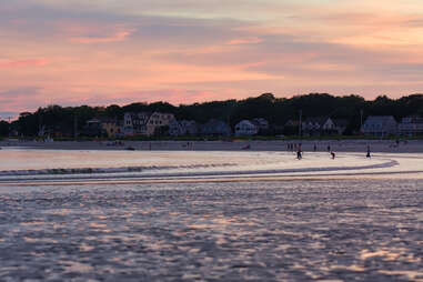 Sunset seascape background on the coast of Maine in Kennebunkport