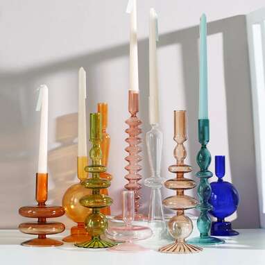 Abstract Colored Glass Bubble Candlestick Holders