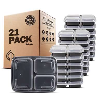 Freshware Meal Prep Containers [21 Pack] 3 Compartment with Lids, Food  Storage Containers, Bento Box, Stackable, Microwave/Dishwasher Safe (32 oz)  