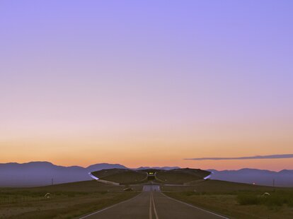 a spaceport at sunset