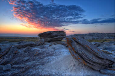 unusual rock formations at sunset, toadstool geologic park