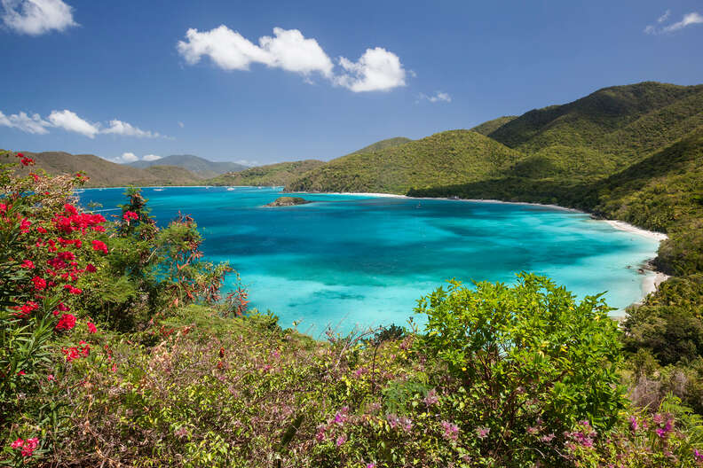 a large ocean cove surrounded by lush hills