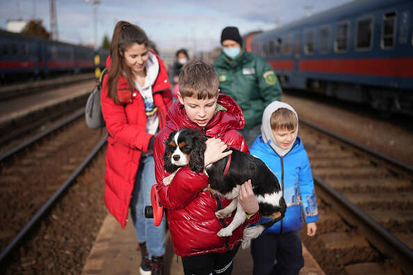 Ukrainian family and their dog flee to Hungary amid Russia's invasion