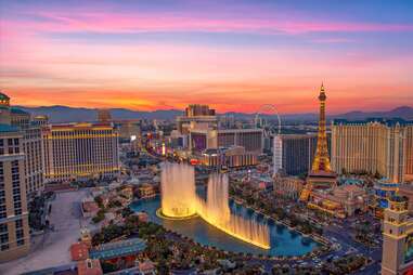 birds eye view of las vegas at sundown