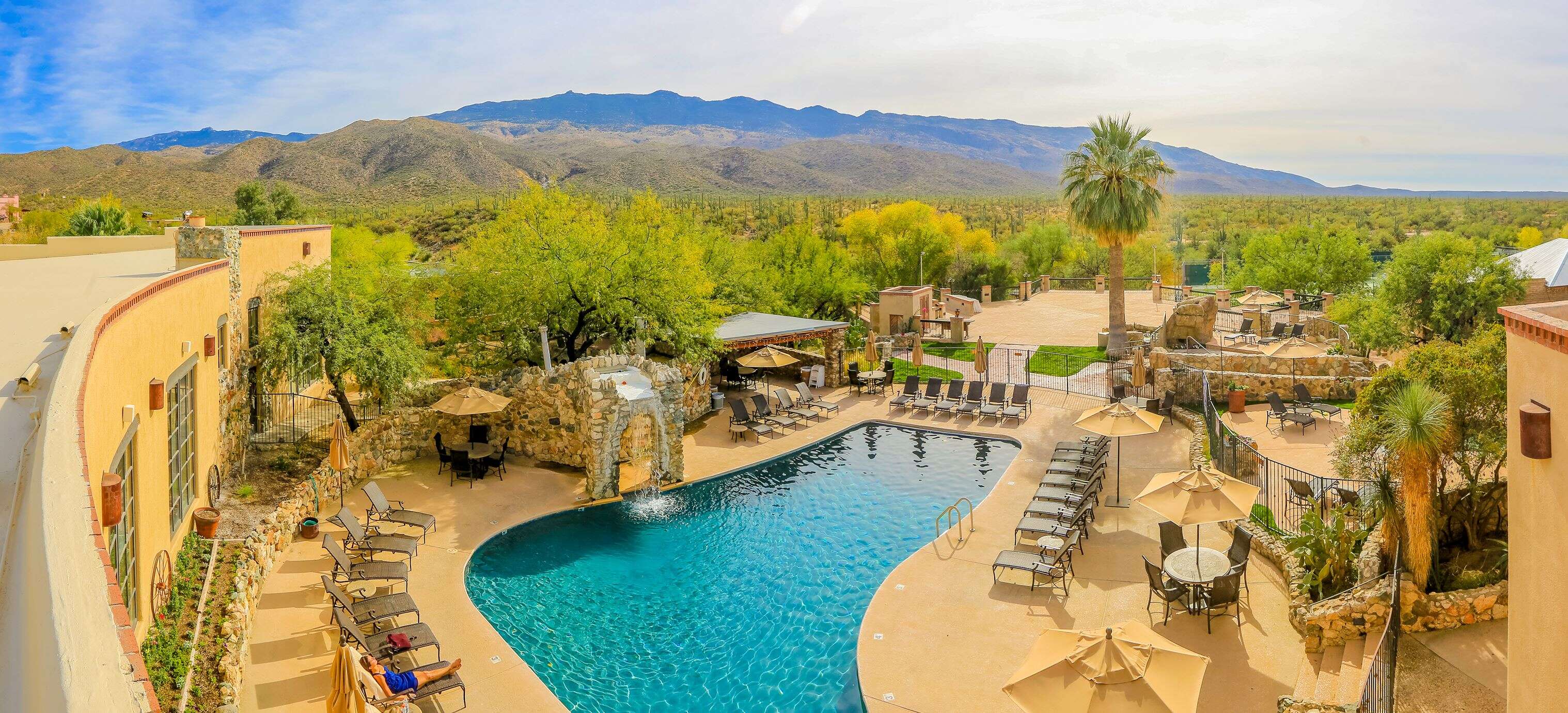 a desert hotel with a pool