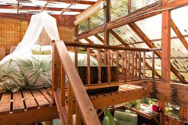 Converted greenhouse with indoor hot tub