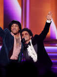 silk sonic at the grammys, anderson paak and bruno mars at the grammys