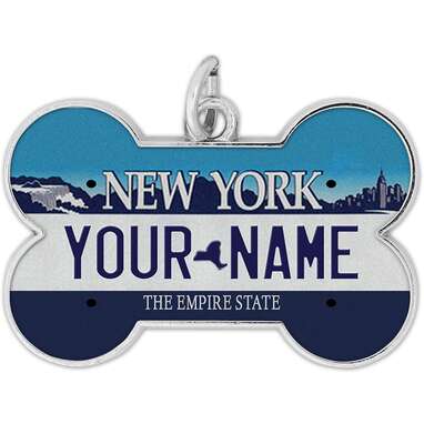 BleuReign Personalized Custom Name (All 50) State License Plate Bone Shaped Metal Pet ID Tag