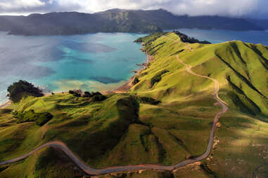 Vue de dessus les Marlborough Sounds.