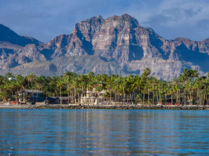 panoramic image of a seaside mountain town