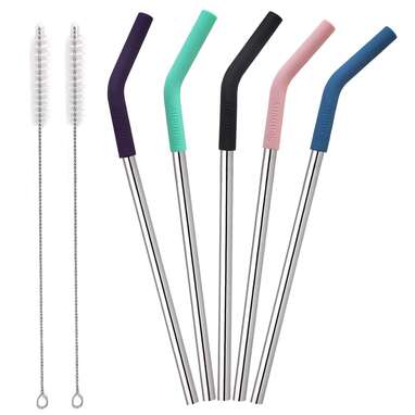 ALINK 12-Pack Reusable Black Straws 10.5 Long Hard Plastic