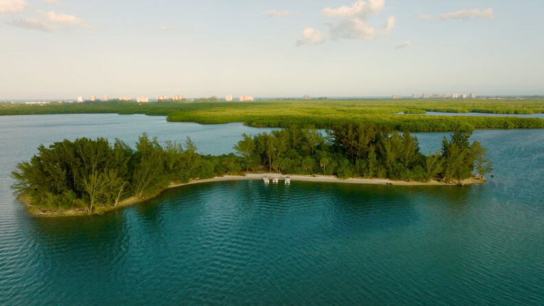 Aerial view of the Spoil Islands