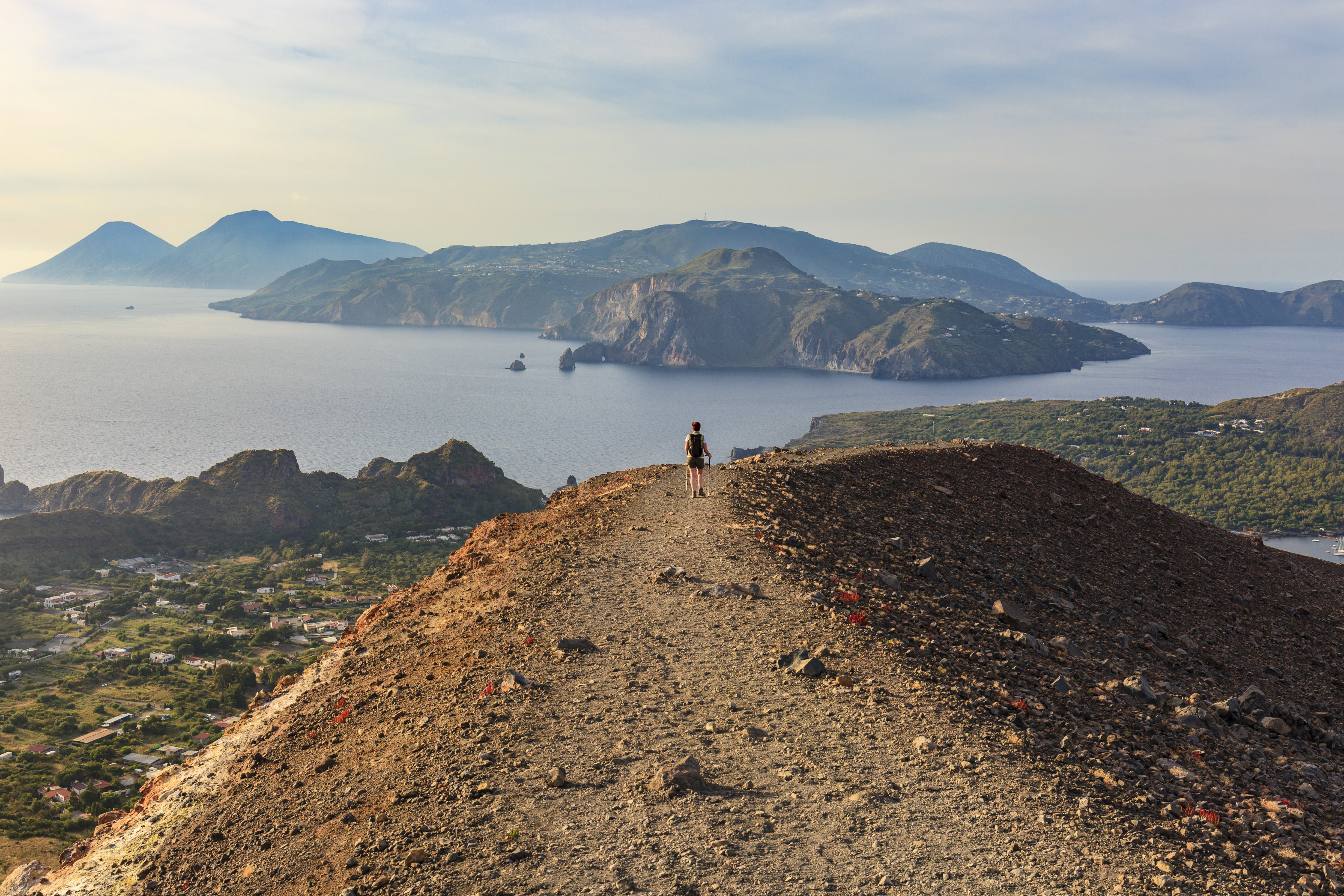 Footpath on Vulcano Island with islands in the background