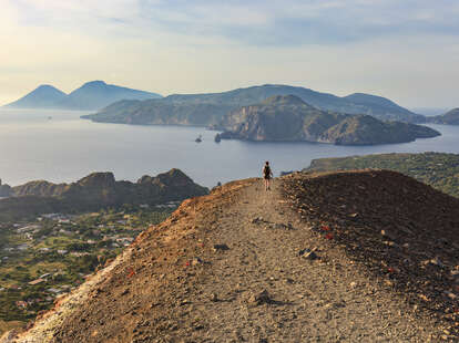 Footpath on Vulcano Island with islands in the background