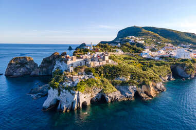 Panoramic aerial view at sunset of the harbour in the island of Ponza