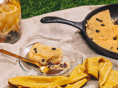 Blueberry Cornbread in Cast Iron Skillet